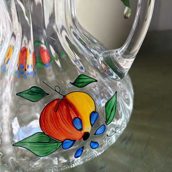 Floral Glass Pitcher with Gold Rim - Picture 2 of 7